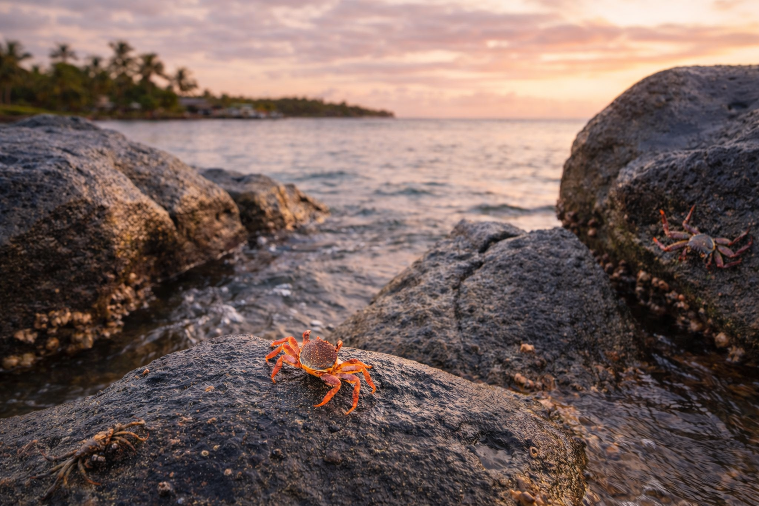 Crab fishing on Mauritius rock pools