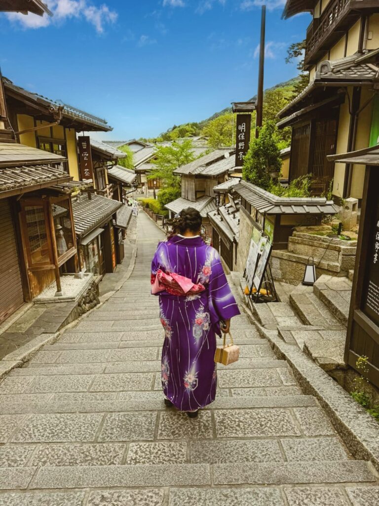 Wearing a rental kimono in Kyoto Japan